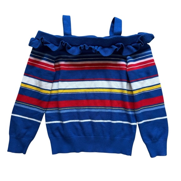 Janie and Jack Girls Striped Cold Shoulder Sweater Size 6 Multicolor Casual Cute - Picture 1 of 9